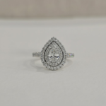 Sofia | 0.6ct Natural Pear Double Halo with Pave Band in 18ct White Gold