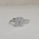 Raylene | 1.01ct Cushion with an Elegant Halo Cathedral and Pave Band in 18ct White Gold