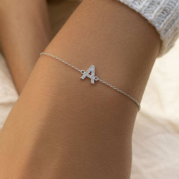 Gina 14ct White Gold Natural Diamond Initial Bracelet - Image 2