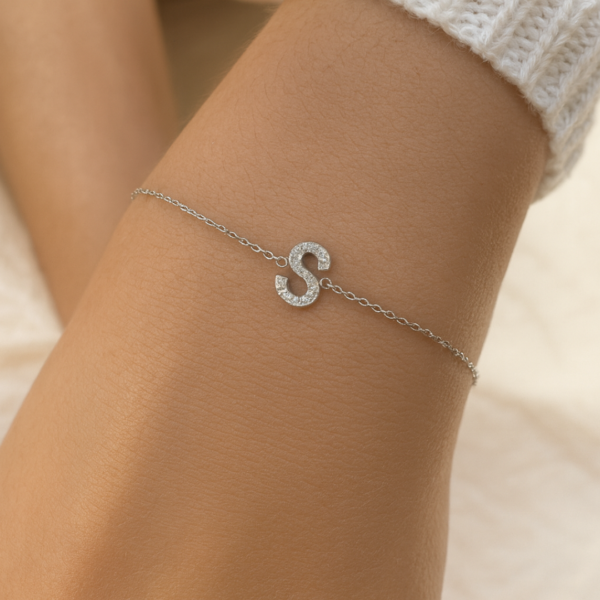 Gina 14ct White Gold Natural Diamond Initial Bracelet - Image 10