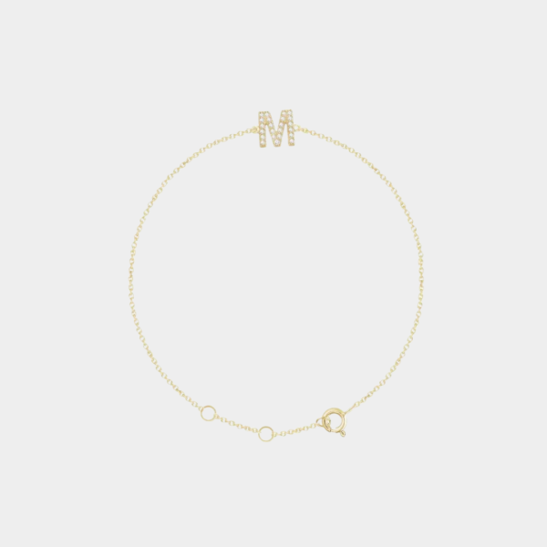 Gina 14ct Yellow Gold Natural Diamond Initial Bracelet - Image 4