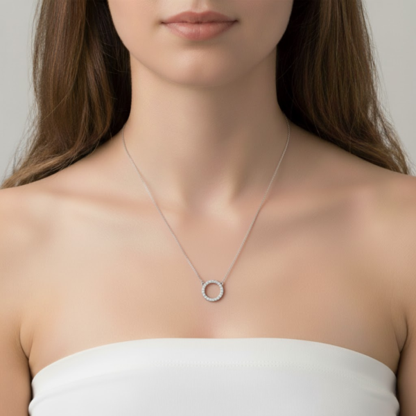 Kaylie Natural Diamond Circle Necklace in 14K White Gold - Image 2