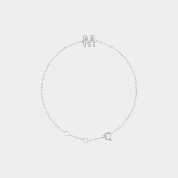 Gina 14ct White Gold Natural Diamond Initial Bracelet - Image 5