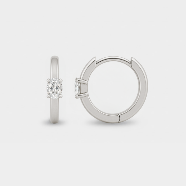 Marina 9ct White Gold Lab Diamond Oval Huggie Earrings - Image 3