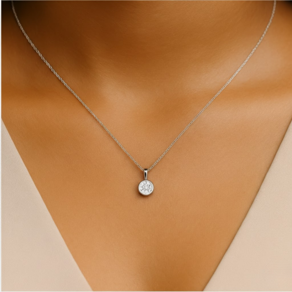 Kathleen 1ct Lab Diamond Bezel Pendant Necklace in 14ct White Gold - Image 2