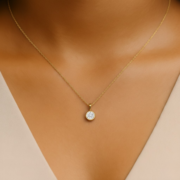 Kathleen 1ct Lab Diamond Bezel Pendant Necklace in 14ct Yellow Gold - Image 2