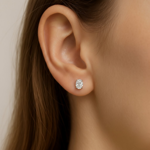 Harriet 1ct Oval Diamond Earrings in 9ct White Gold - Image 2