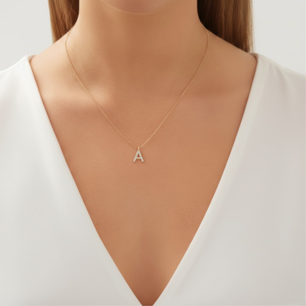Indie 14ct Yellow Gold Lab Diamond Initial Pendant Only (No Chain) - Image 2