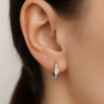 Sonia 9ct White Gold Lab Diamond Marquise Huggie Earrings - Image 2