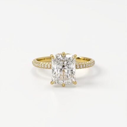 Three-Sided Pavé Solitaire with Hidden Halo Engagement Ring