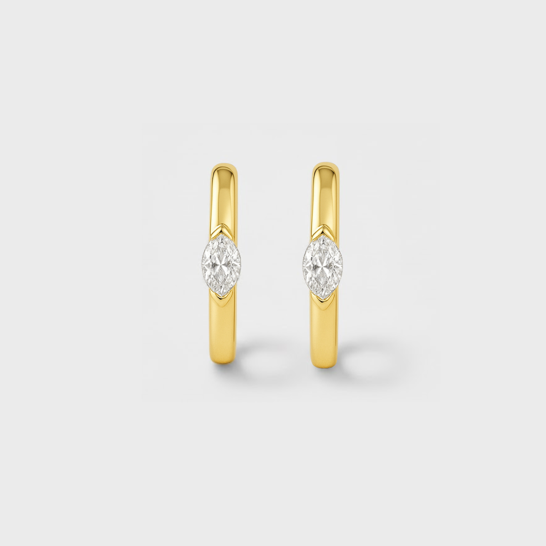 sonia-marquise-centre-stone-huggie-diamond-earrings0.png Sonia 9ct Yellow Gold Lab Diamond Marquise Huggie Earrings - Image 1
